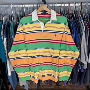 Vintage Polo Ralph Lauren Multicolor Rainbow Striped Long Sleeve Rugby Shirt